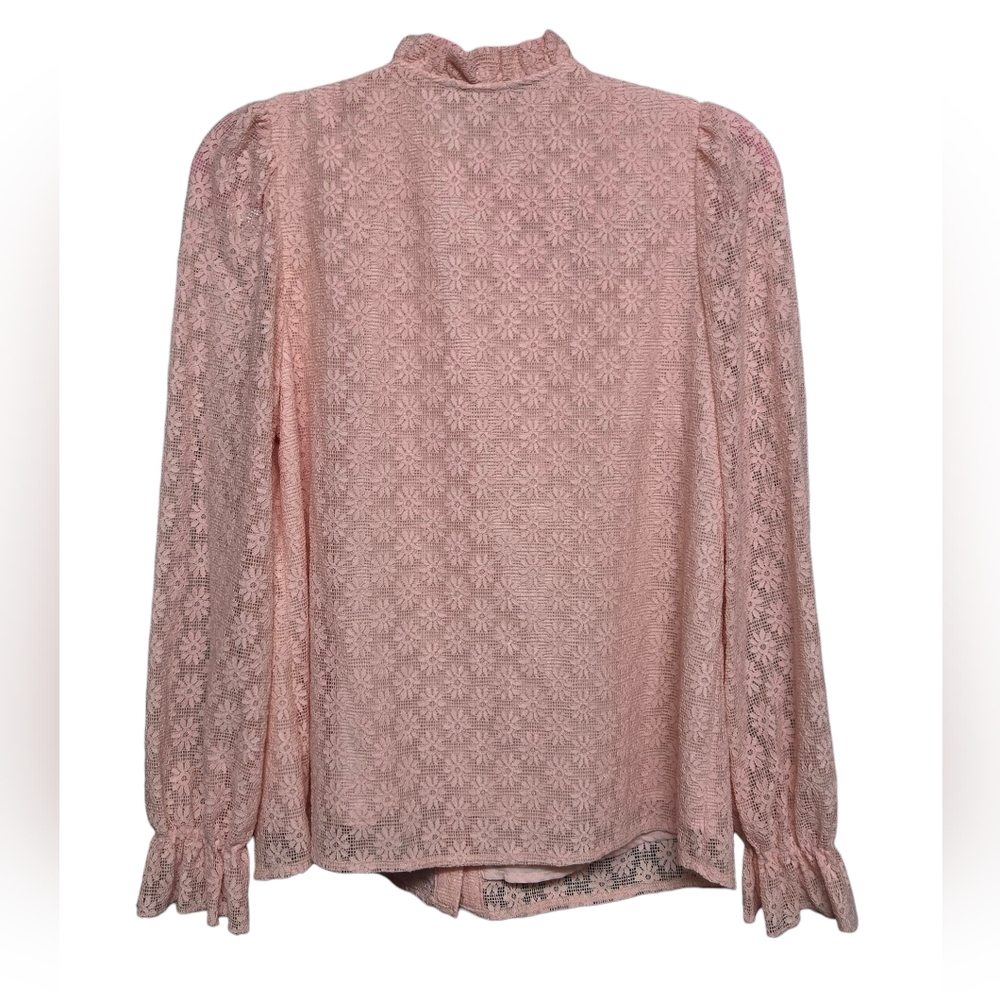 PRETTYGARDEN Lace Long Sleeve Eyelet Button-Down Blouse Sz Small Pink - Picture 3 of 8